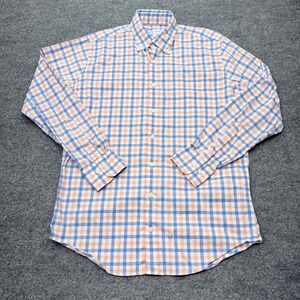 Peter Millar Mens Blue Peach Gingham Check Performance Button Down Shirt Medium